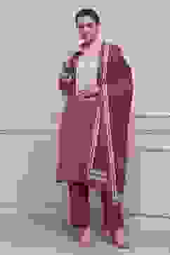 Red Printed Straight Winter Suit Set image number 6