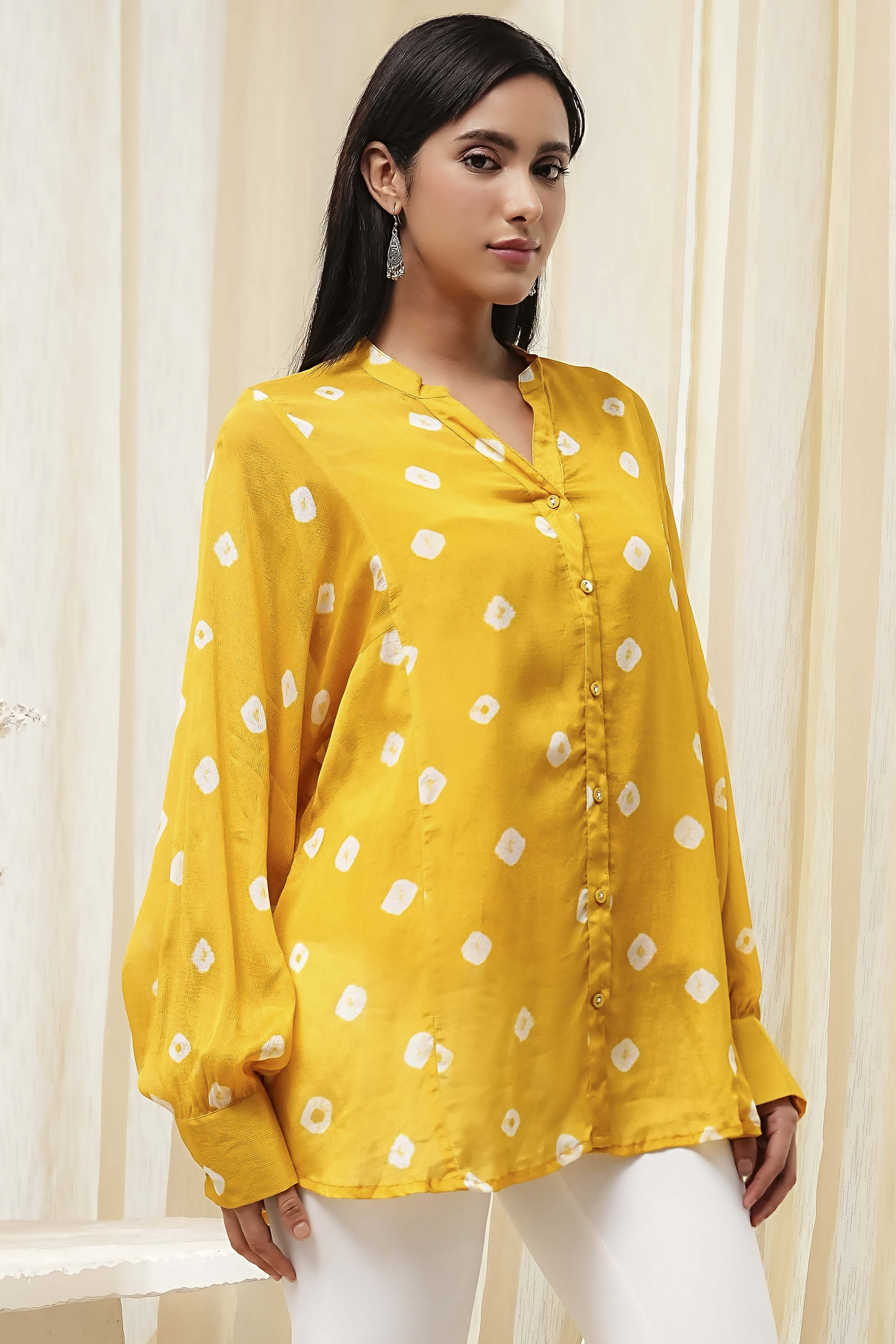 Mustard Yellow Printed Straight Shirt image number 3