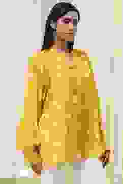 Mustard Yellow Printed Straight Shirt image number 3