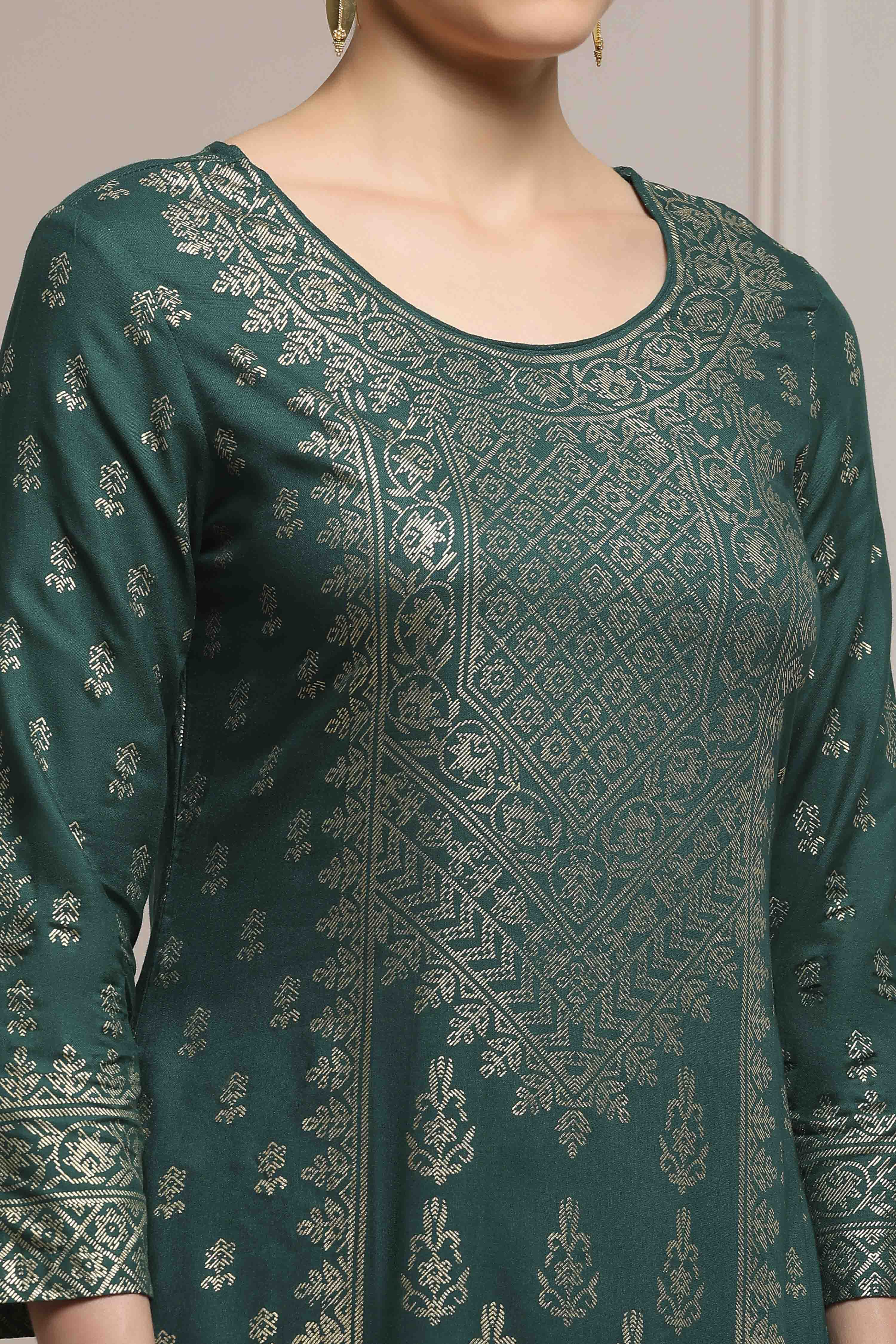 Bottle Green LIVA Straight Printed Kurta image number 1