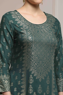 Bottle Green LIVA Straight Printed Kurta image number 1