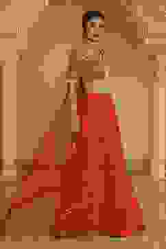 Red Chanderi Digital Printed Lehenga Set image number 4