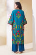 Teal Blue Cotton Printed Straight Kurta image number 3