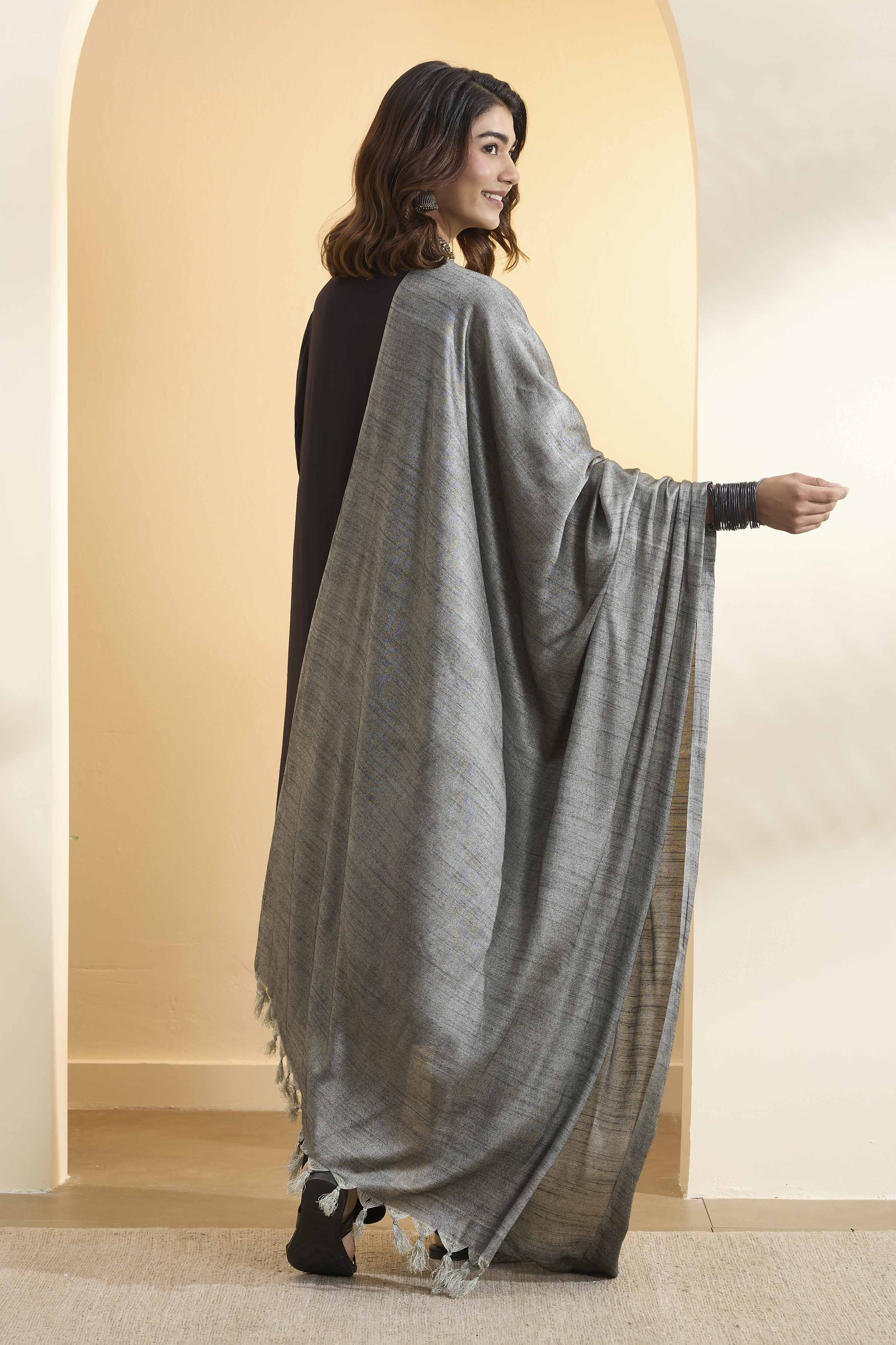Grey Dupion Viscose Shimmer Dupatta image number 2