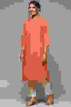 Orange Rayon Straight Printed Kurta image number 2