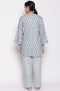 Grey Cotton Straight Printed Sleepwear image number 6