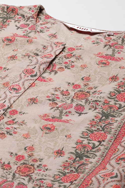 Pink Cotton Straight Kurta Slim Pant Suit Set image number 1