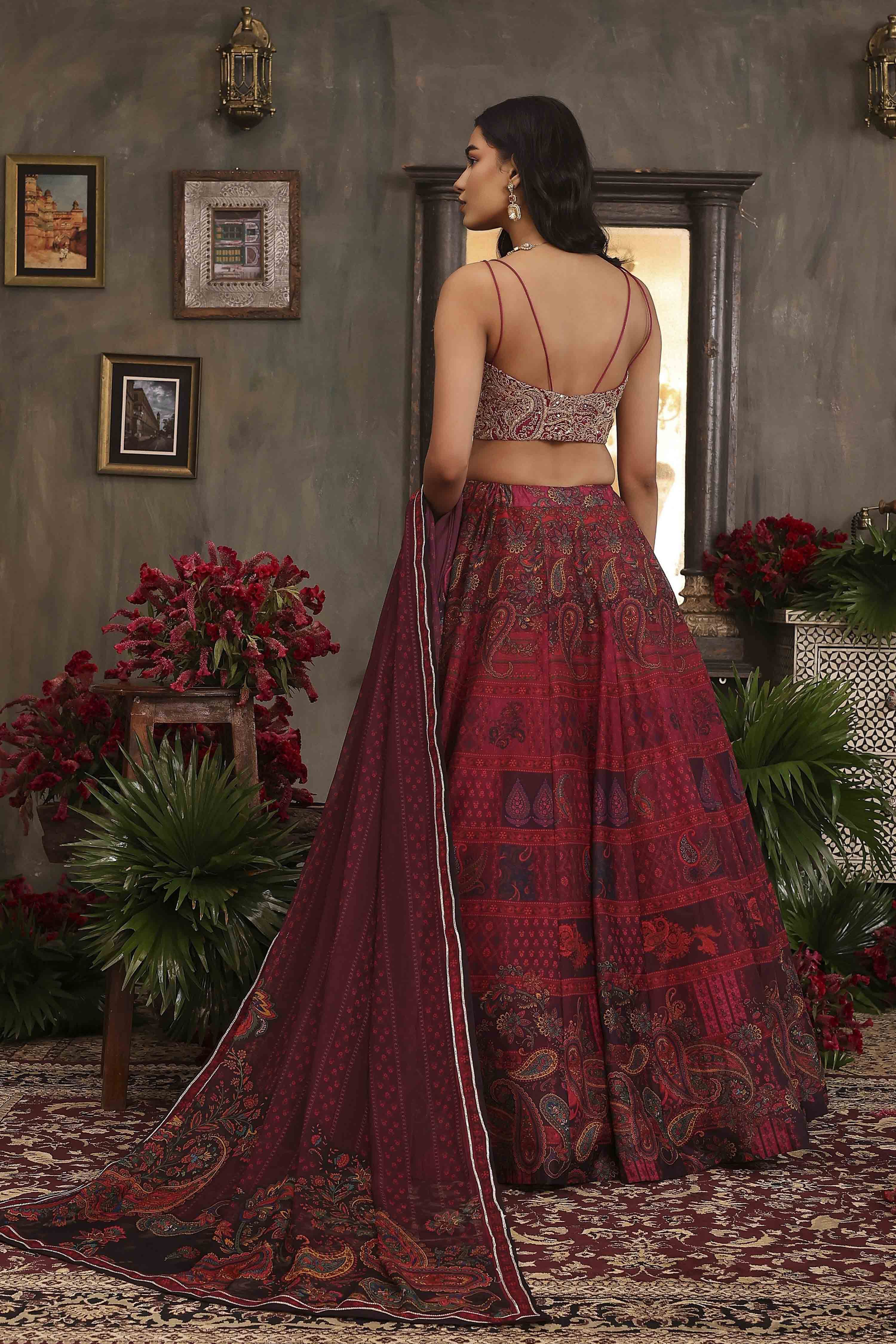 Pink Chanderi Digital Printed Lehenga Set image number 4