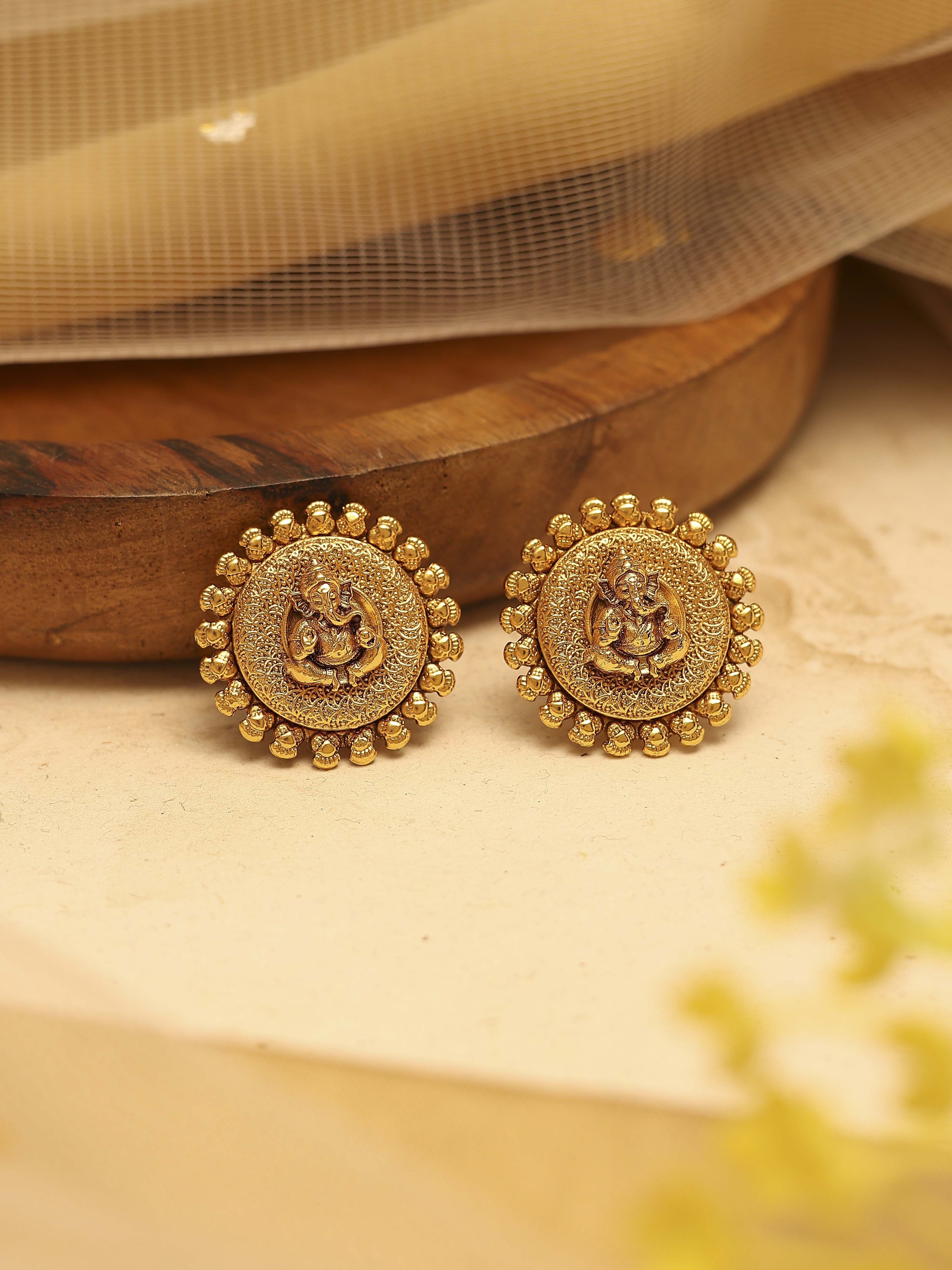 biba Gold Plated Brass Textured Stud EarringsGold Plated Brass Textured Stud Earrings-picture-628