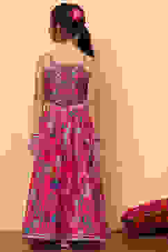 Pink Poly Chanderi Floral Printed Lehenga Set image number 4