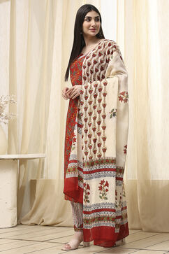 Pink Cotton Screen Print Unstitched Suit Set image number 4