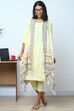 Light Yellow Metallic Cotton Straight Kurta Slim Pant Suit Set