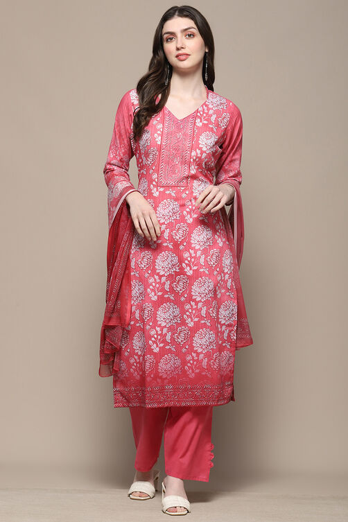 Mustard Cotton Blend Digital Print Unstitched Suit Set image number 1