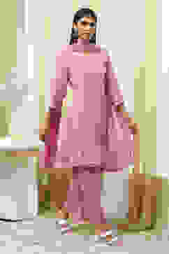 Pink Embroidered Kalidar Suit Set image number 5