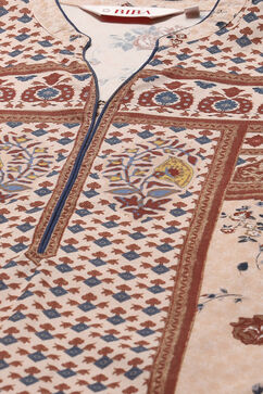 Beige Cotton Printed Straight Kurta image number 1