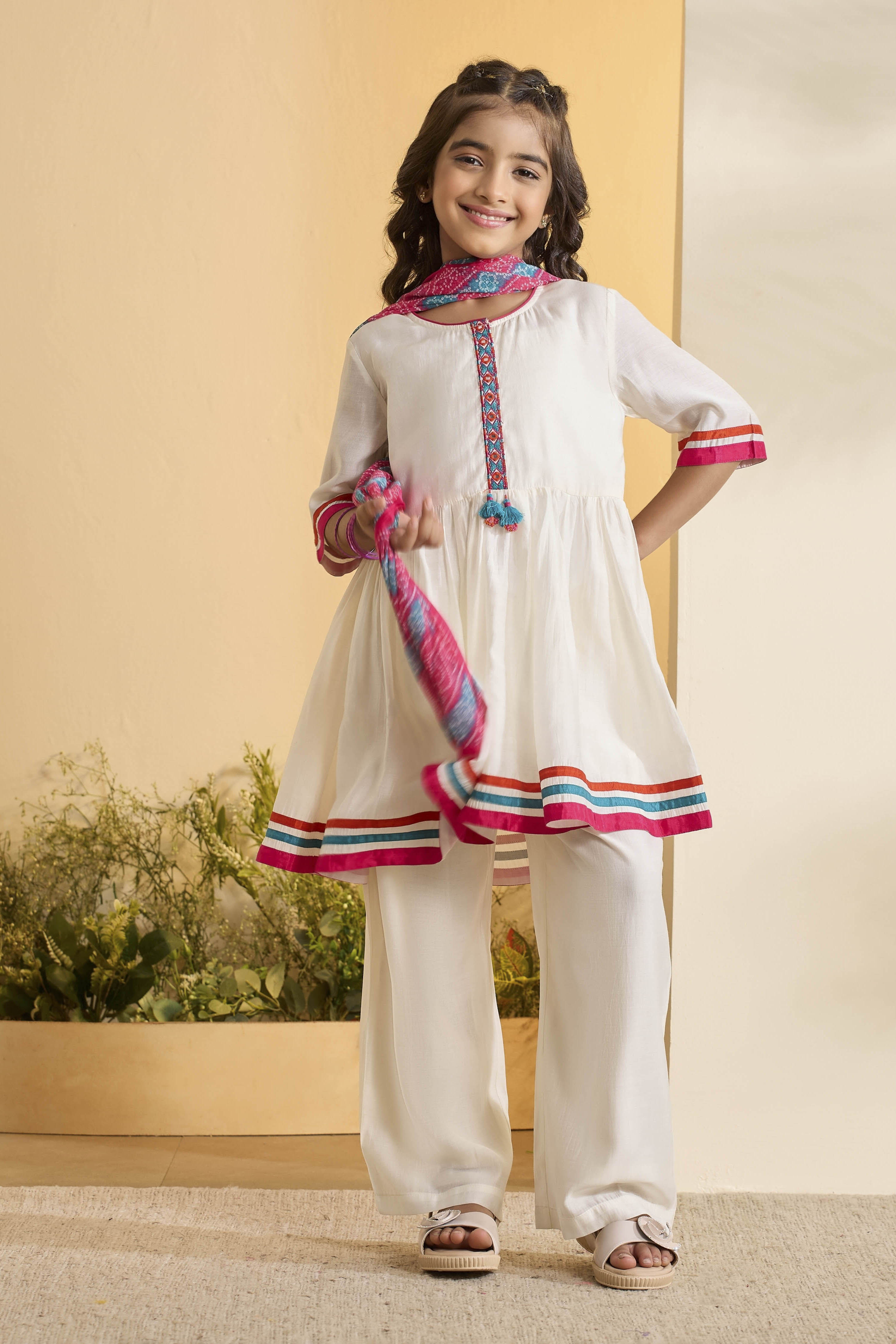 White Viscose Blend Peplum Kurta Set image number 6
