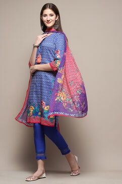 Blue Cotton Straight Kurta Slim Pant Suit Set image number 0