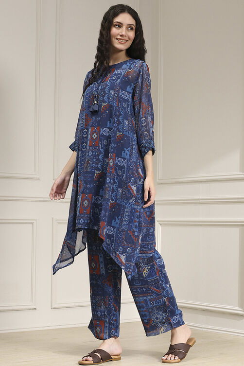 Blue Asymmetric Printed Co-ord Set image number 3