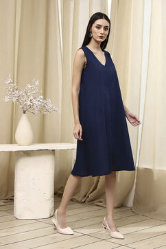 Blue Georgette Printed Asymmetric Dress image number 7