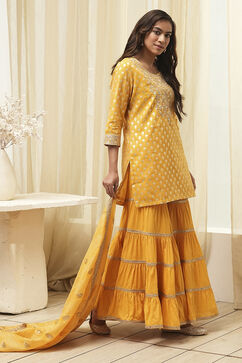 Ochre Yellow Embroidered Straight Suit Set image number 5