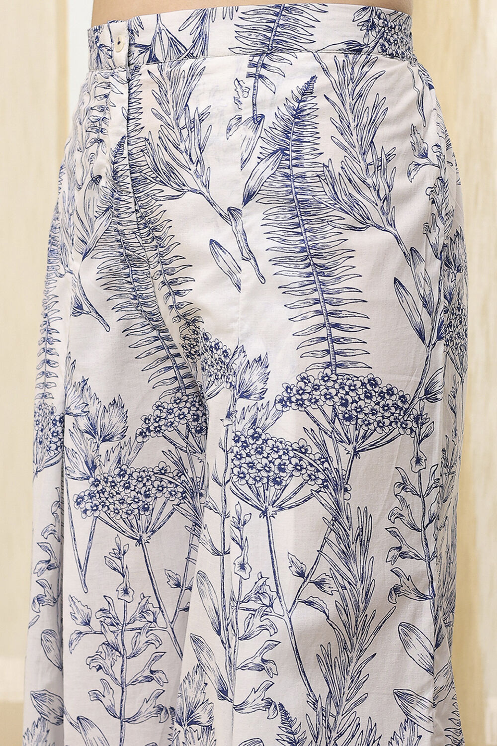 Off-White and Blue Cotton Asymmetric Co-ord Set image number 1