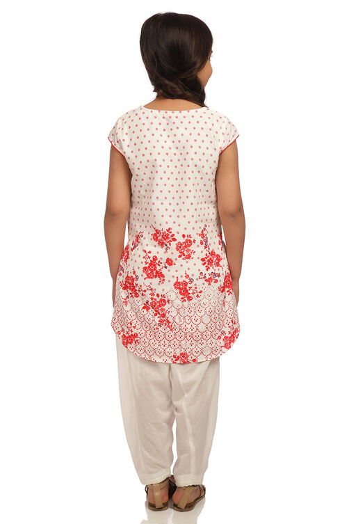 Off White And Red Straight Cotton Kurta Salwar Suit Set image number 5