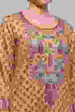 Mustard Blended Printed Straight Kurta Pants Set image number 1