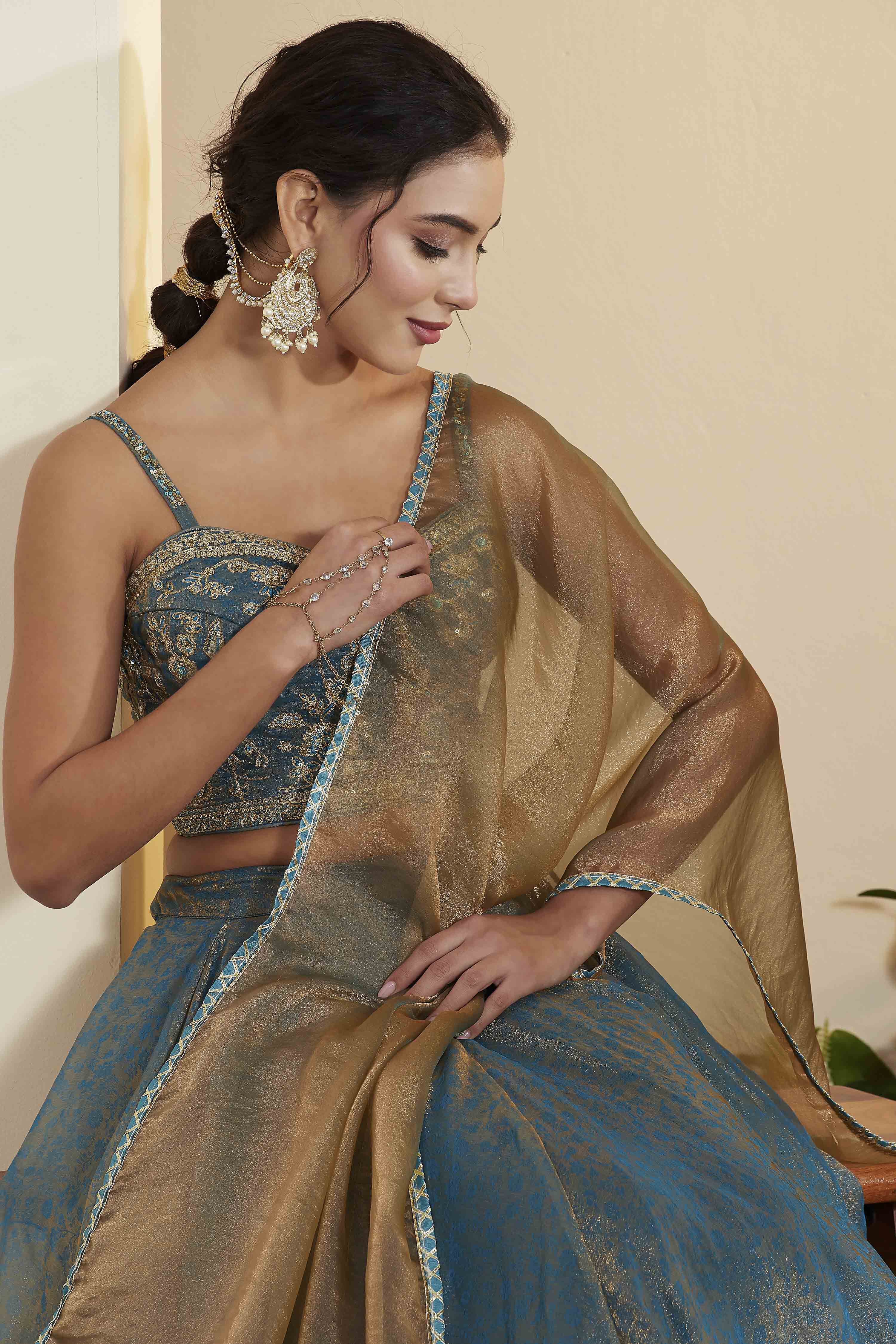 Teal Viscose Blend Kalidar Lehenga Set image number 1