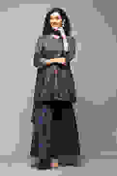 Teal Cotton Straight Kurta Sharara Suit Set image number 8