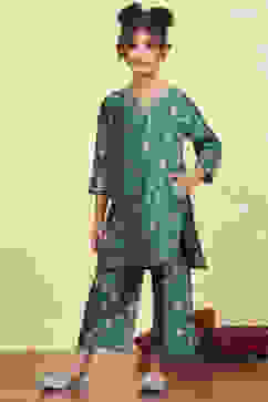 Green Art Silk Fitted Straight Co-ord Set image number 3