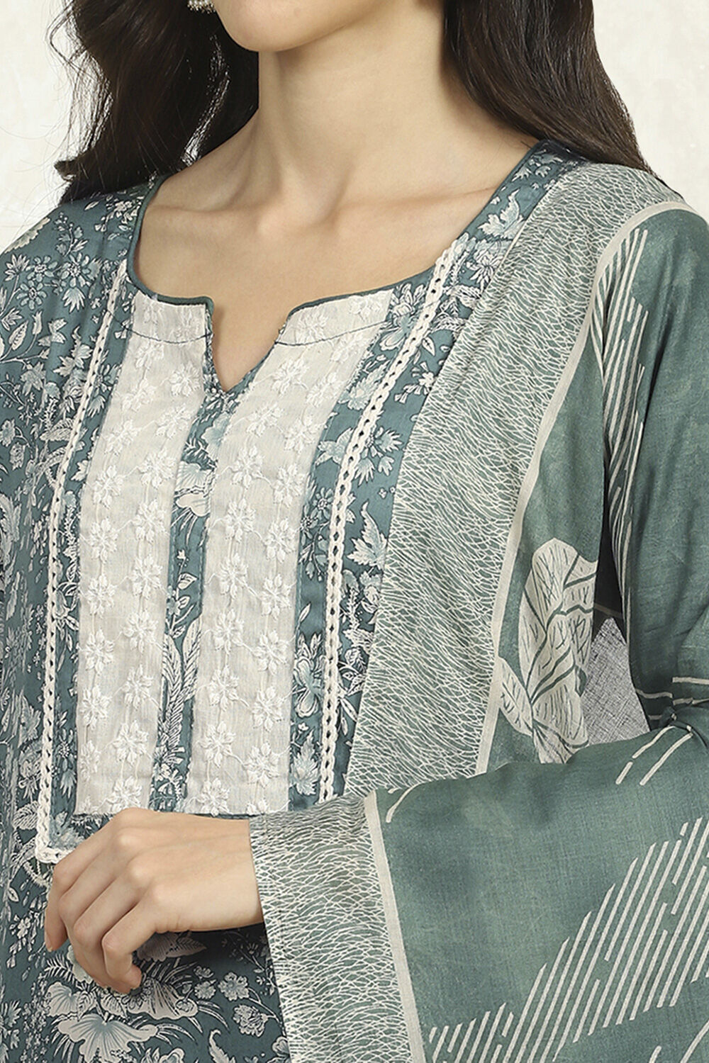 Purple Cotton Floral Printed Unstitched Suit Set image number 2