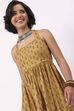 Yellow Cotton Printed Straight Dress image number 0