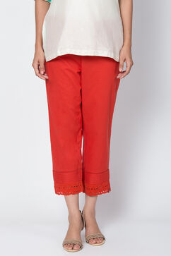Red Cotton Solid Pant image number 3