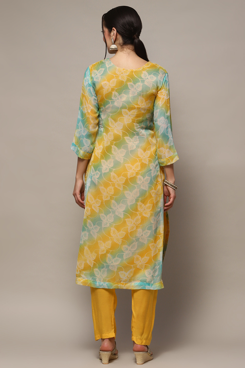 Blue Organza Unstitched Suit set image number 6