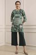 Green Cotton Flared Dyed Palazzo Pants image number 1