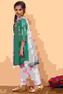 Green and White Cotton Printed Straight Suit Set image number 5