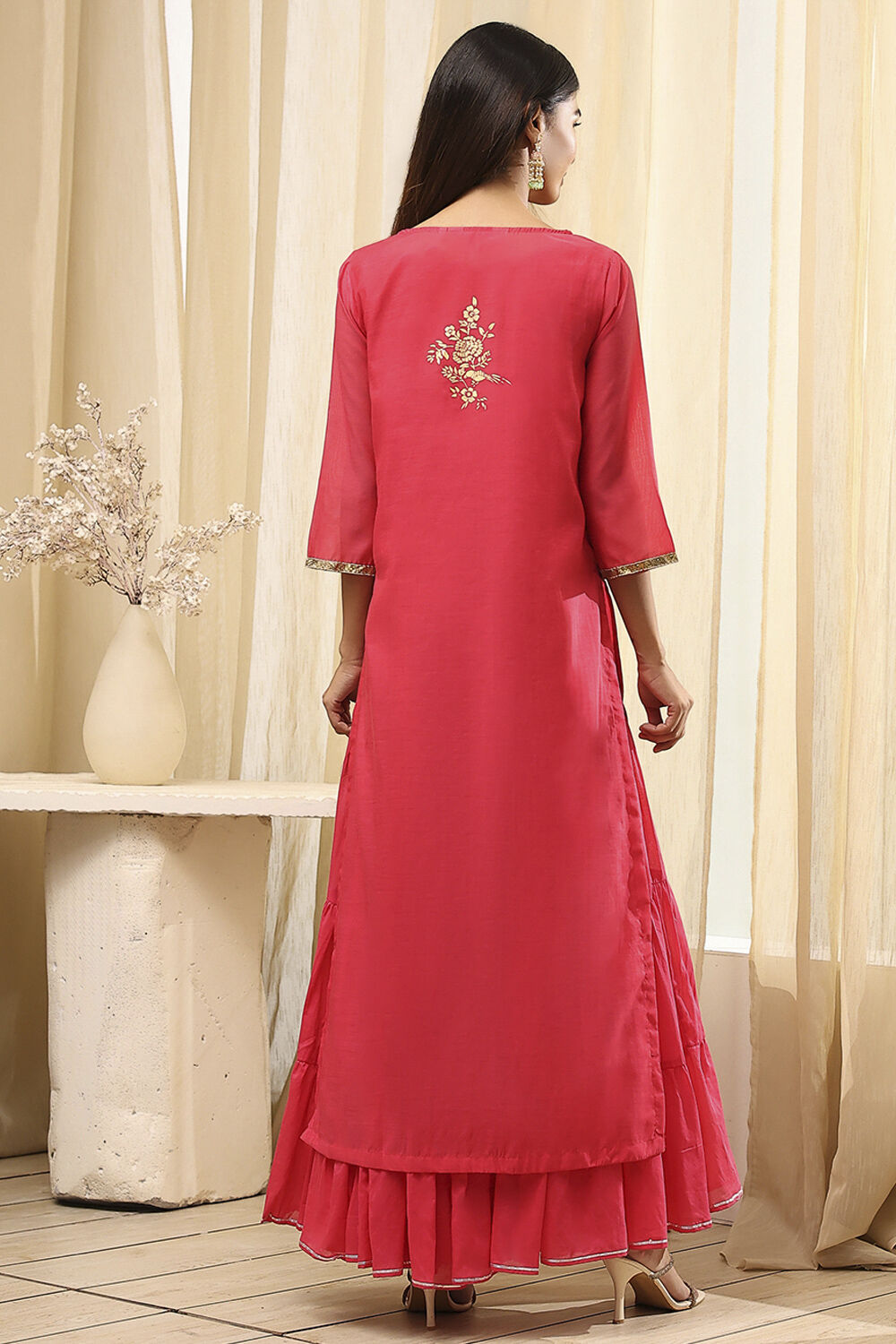 Black Poly Chanderi Layered Tiered Dress image number 5