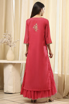 Fuchsia Poly Chanderi Layered Tiered Dress image number 5