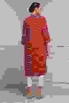 Red Viscose Rayon Straight Kurta image number 3