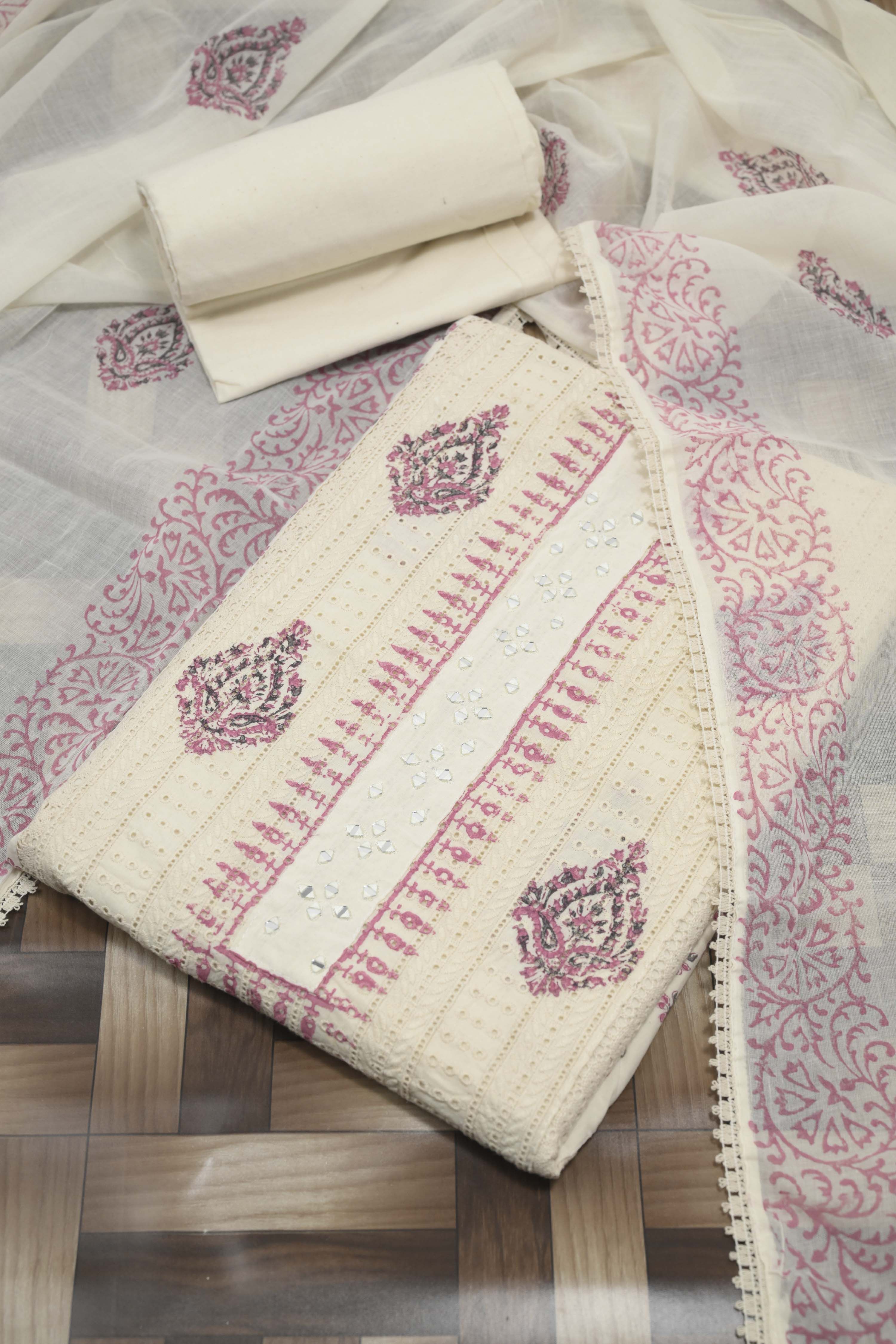 Pink Cotton Viscose Printed Unstitched Suit Set image number 0