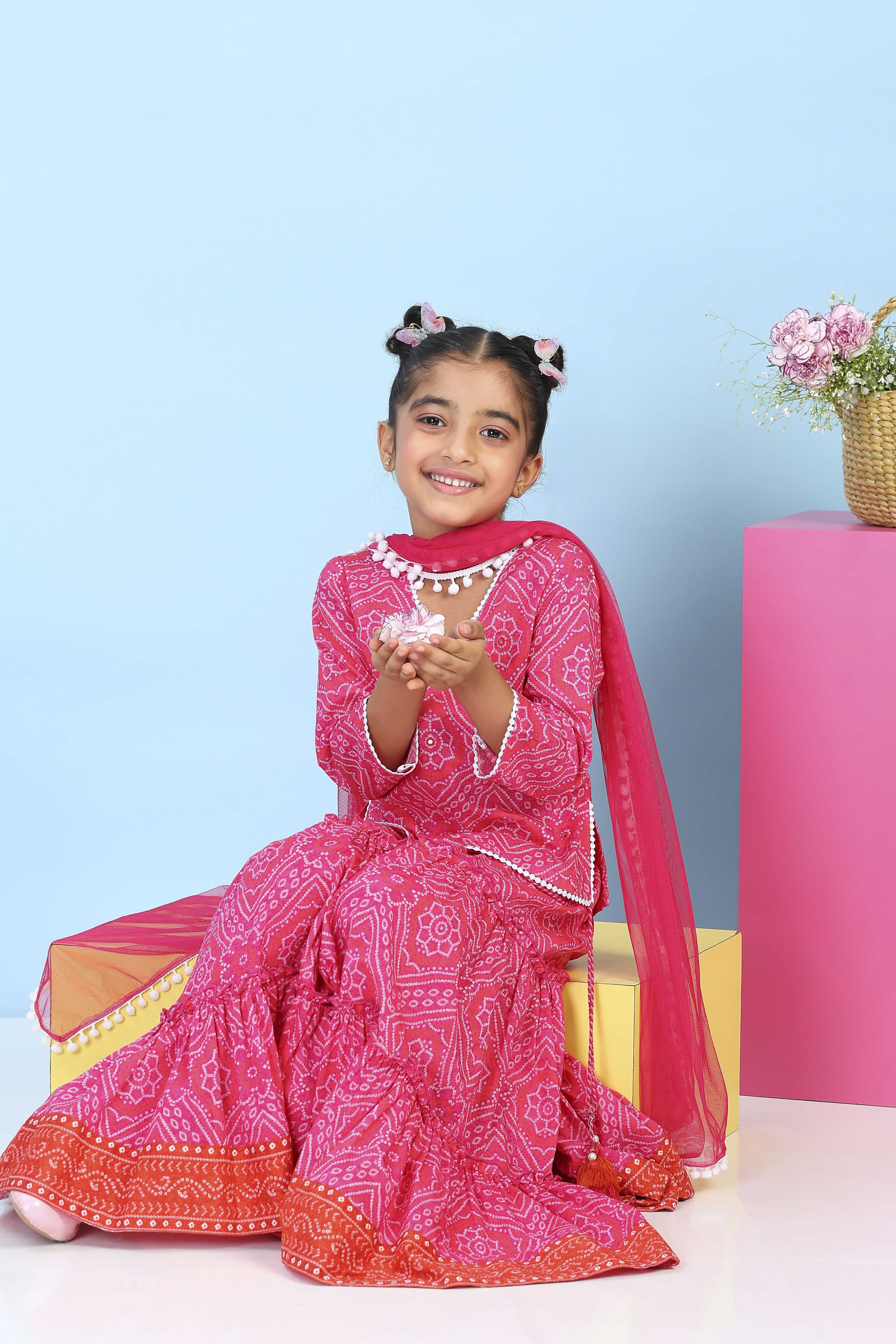 Pink Cotton Printed Straight Lehenga Set image number 0