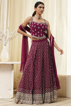 Burgundy Georgette Lehenga Set  image number 5