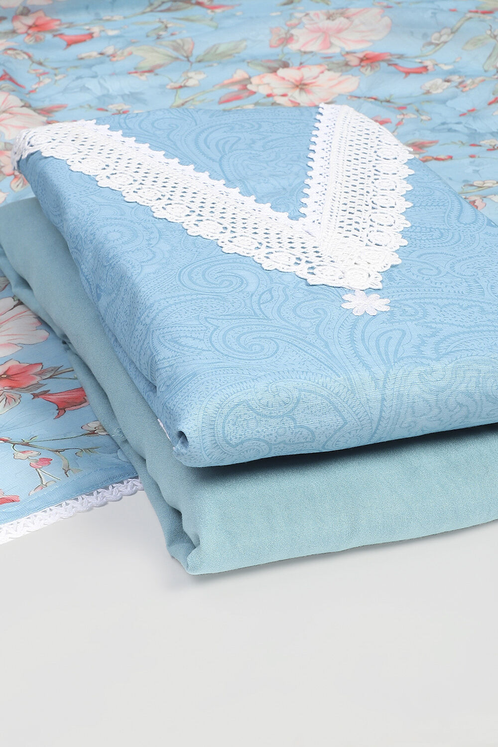 Salmon Pink Linen Digital Print Unstitched Suit Set image number 5