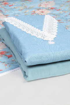 Sky Blue Linen Unstitched Suit Set image number 5