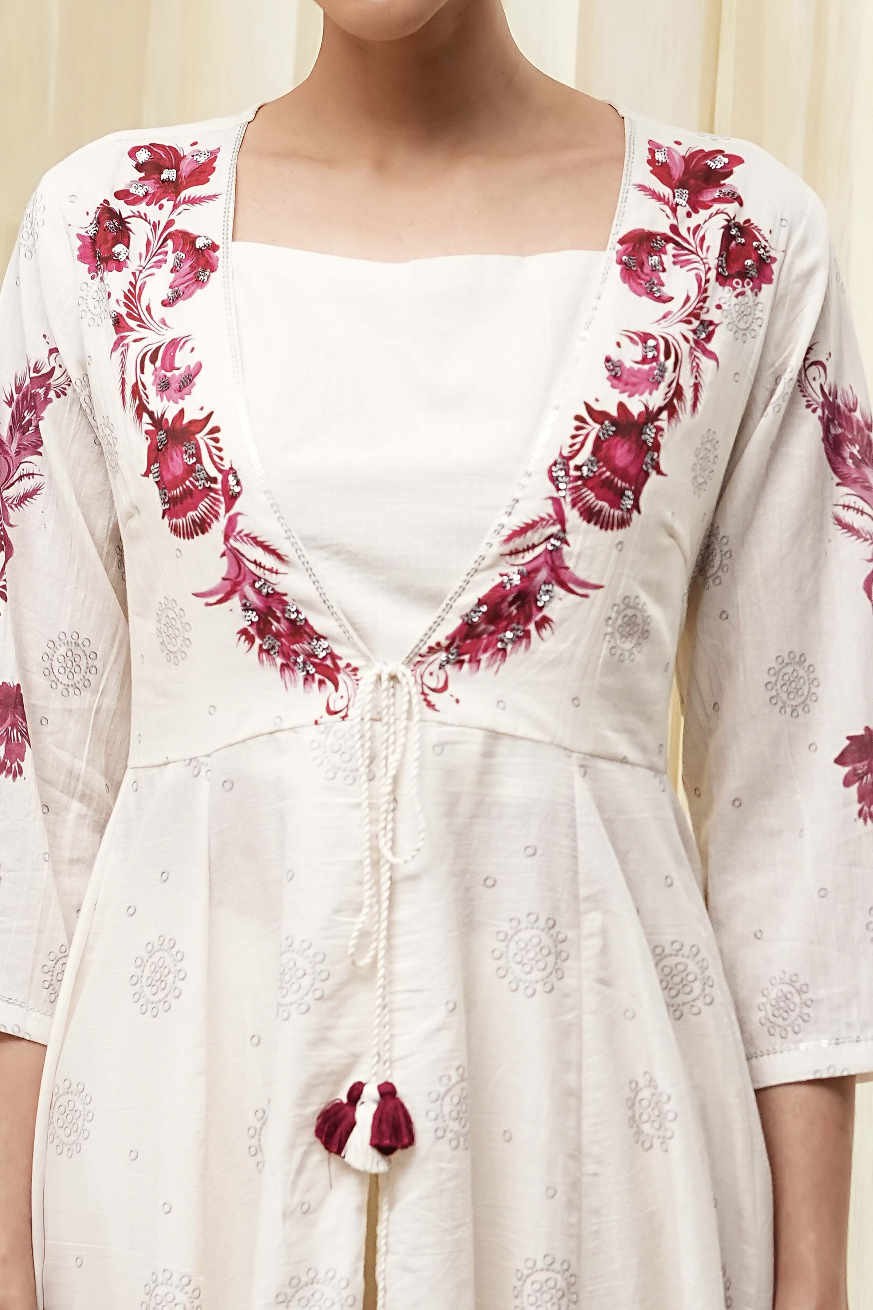 Off-White and Red Anarkali Fusion Set image number 1