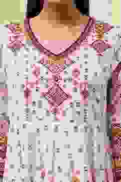 Ecru Cotton Printed Anarkali Suit Set image number 1