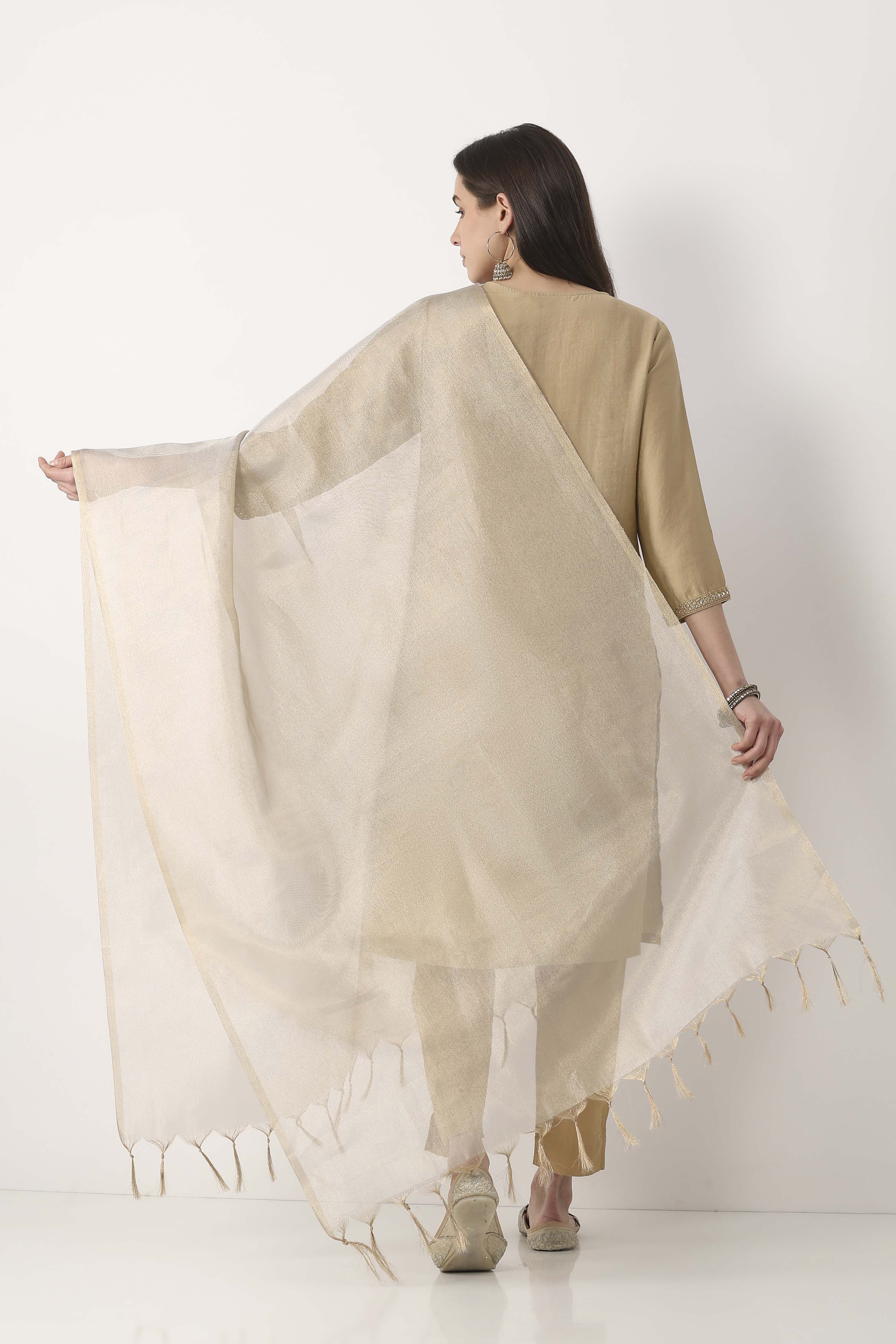 Gold Poly Zari Dupatta image number 2