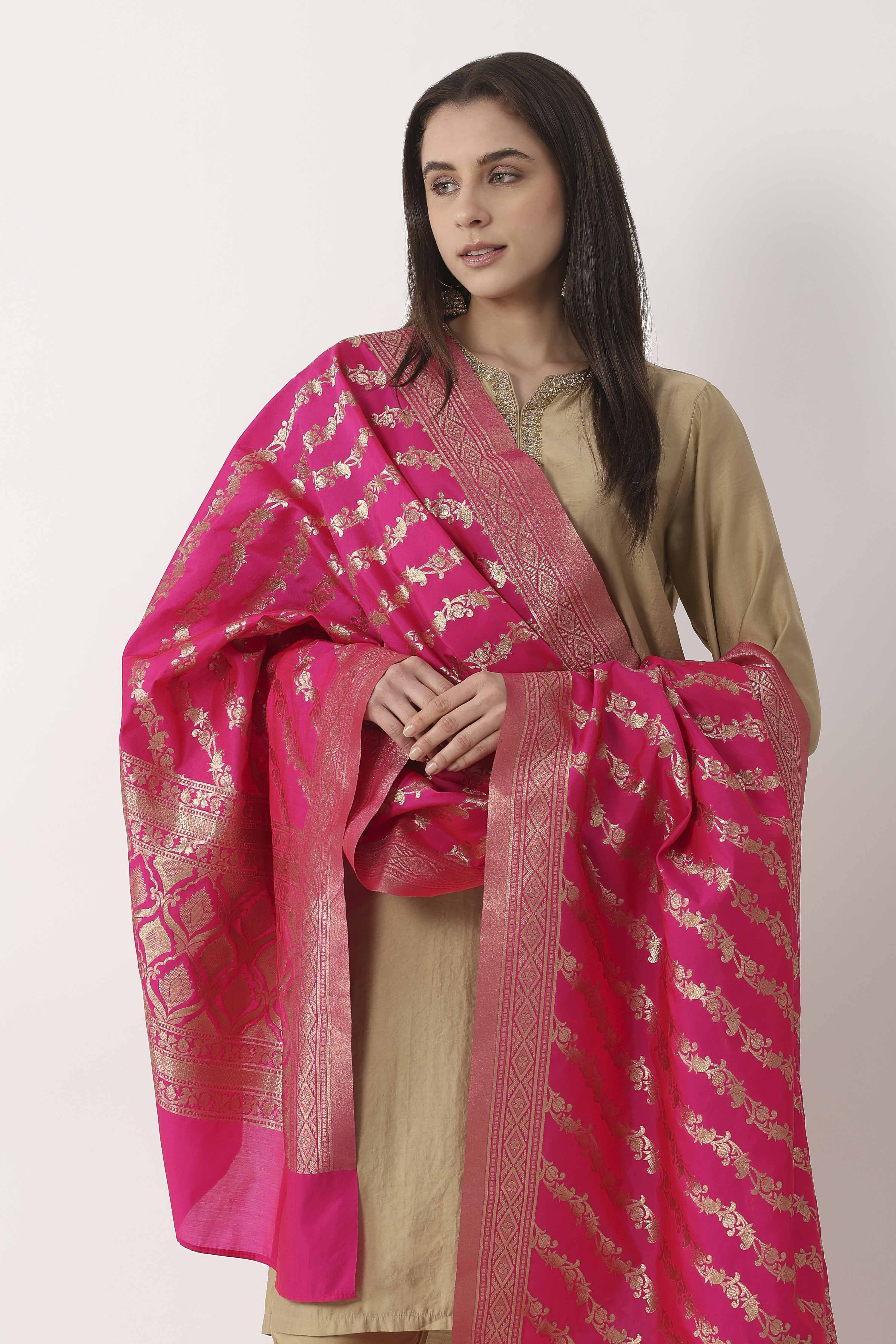 Rani Pink Art Silk Dupatta image number 1