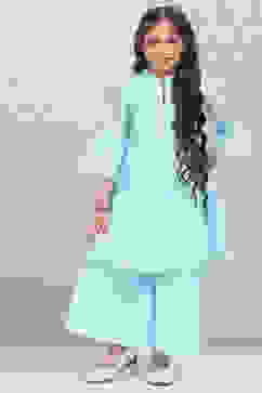 Sky Blue Art Silk Kalidar Printed Kurta Set image number 0