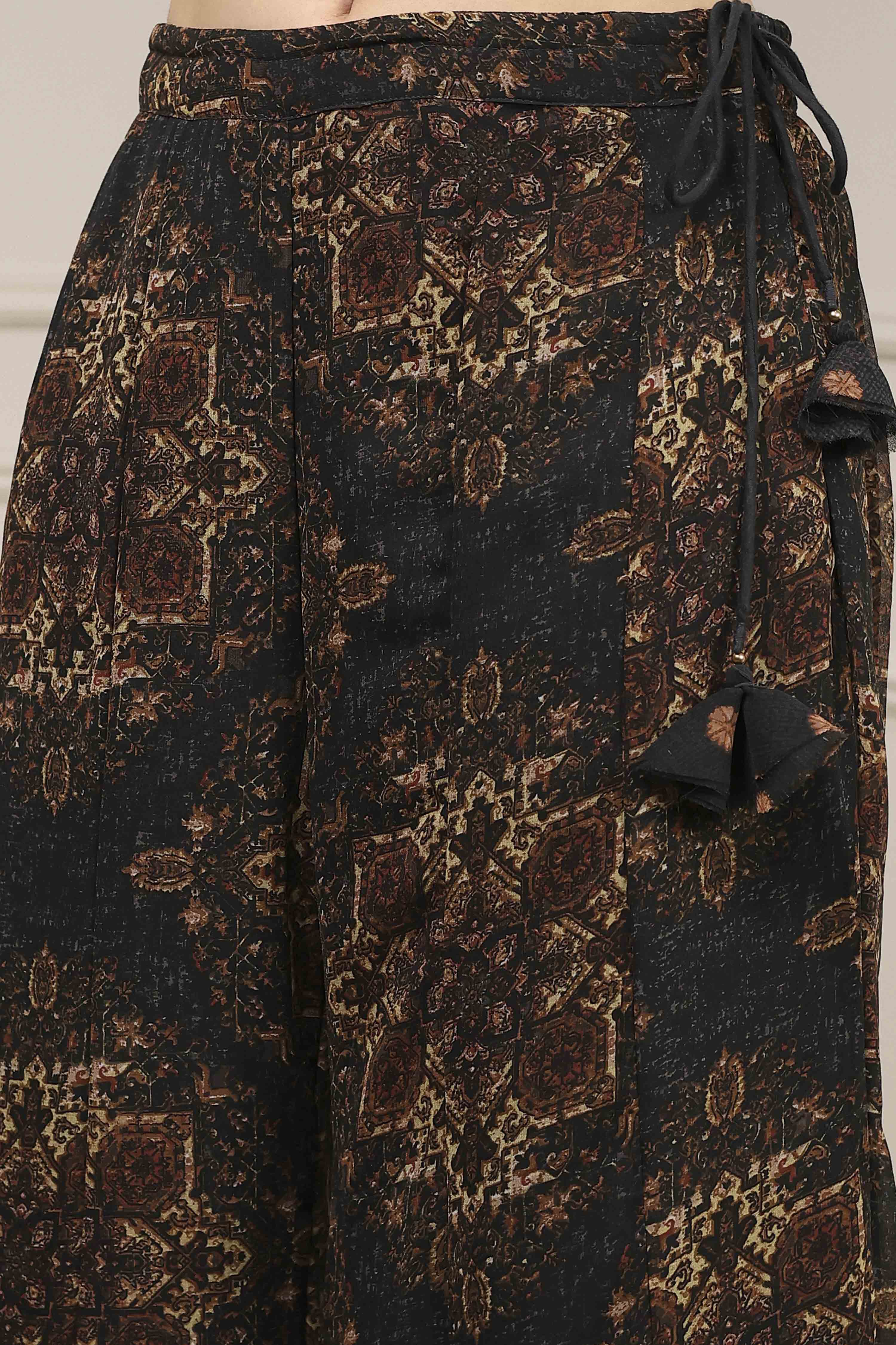 Charcoal Black Printed Straight Suit Set image number 2